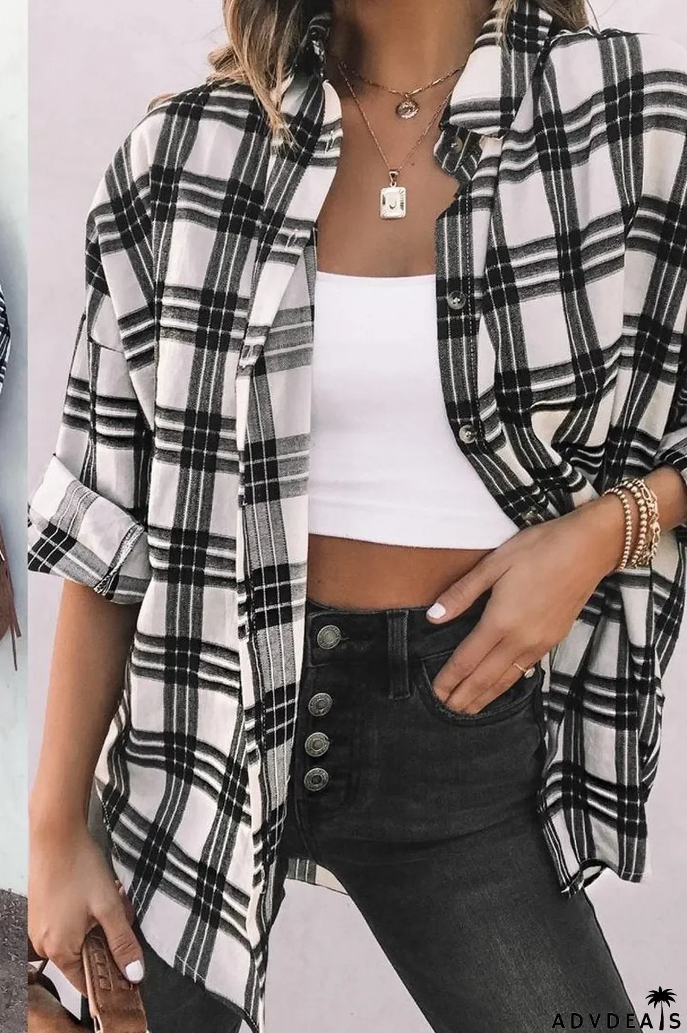 Lapel Plaid Long Sleeve Shirt Coat
