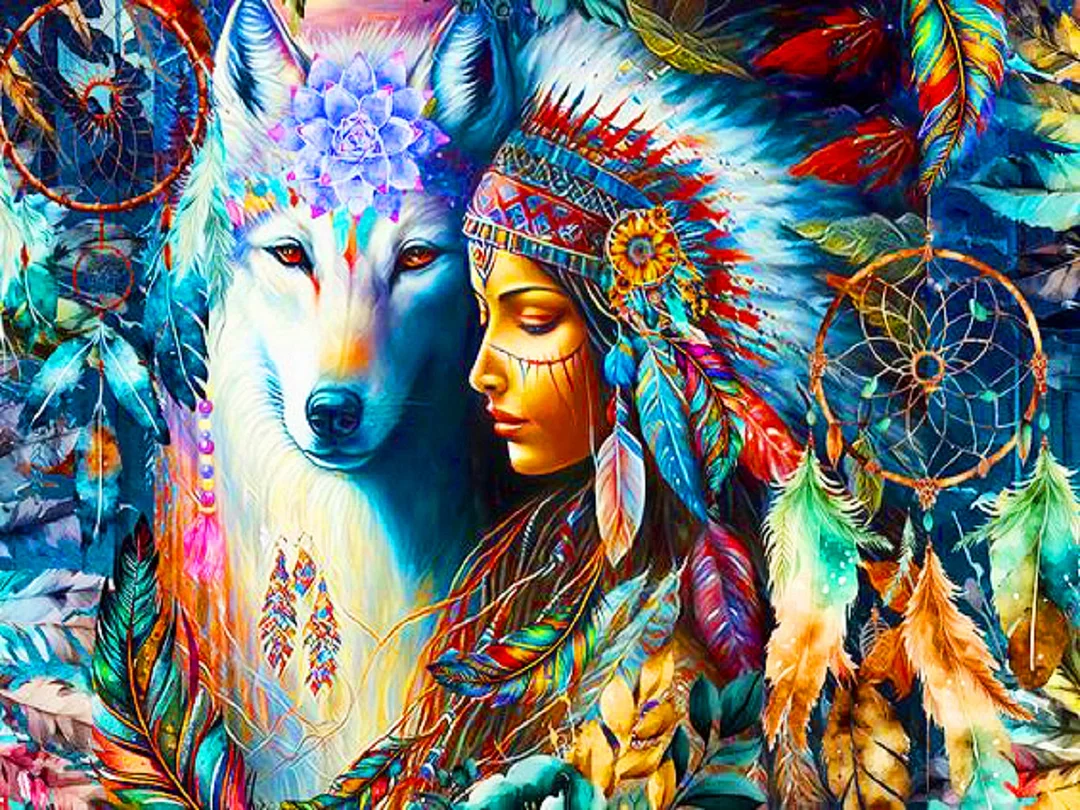 Diamond Painting - Full Round Drill - Indian Wolf(Canvas|40*30cm)