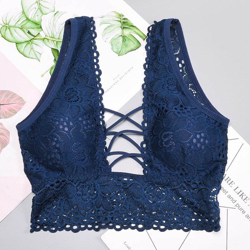 Women's Deep V Lingerie Sexy Lace Flower Bra Lingerie Lace Bra Cultural Bra Top