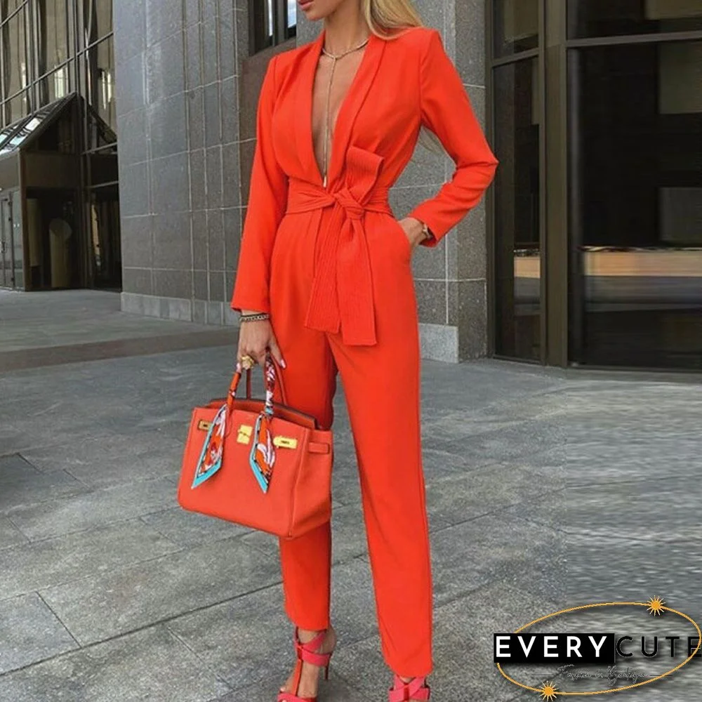 Lady Deep V Neck Jumpsuit Party Jumpsuit