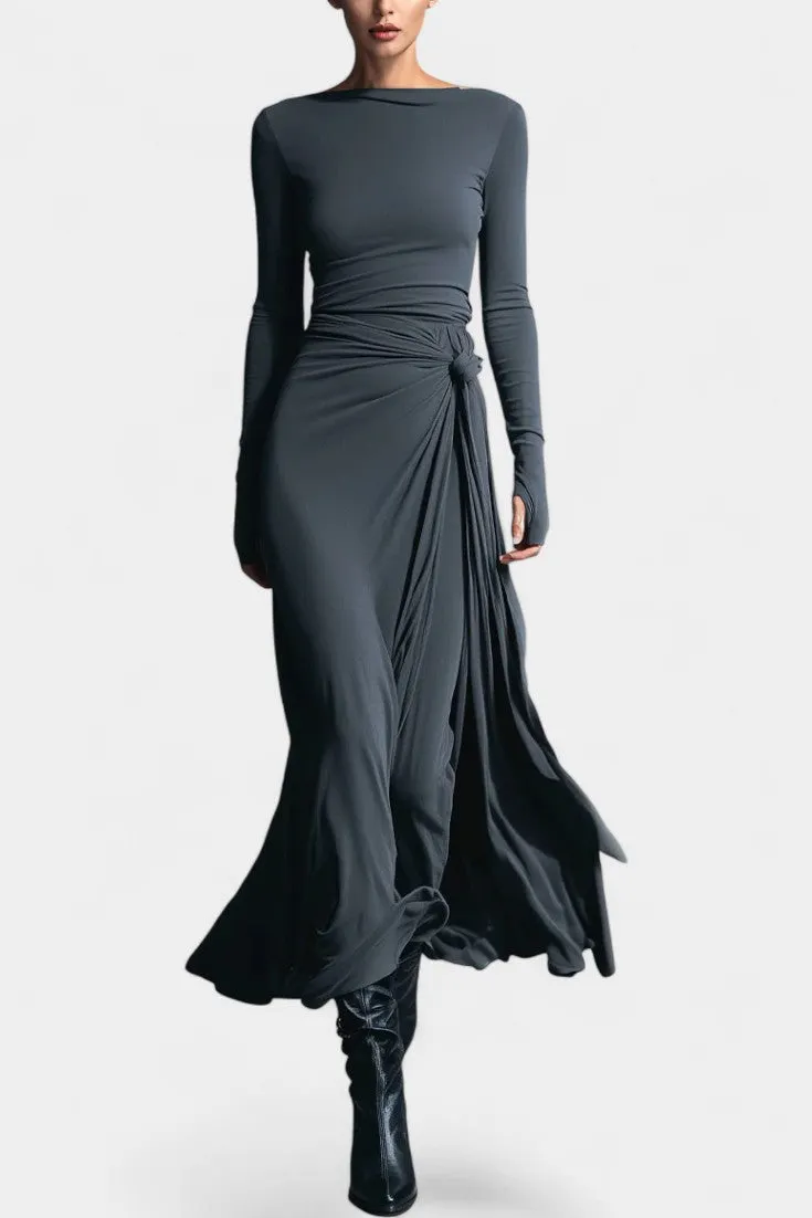 Draped Long Sleeve Wrap Maxi Dress