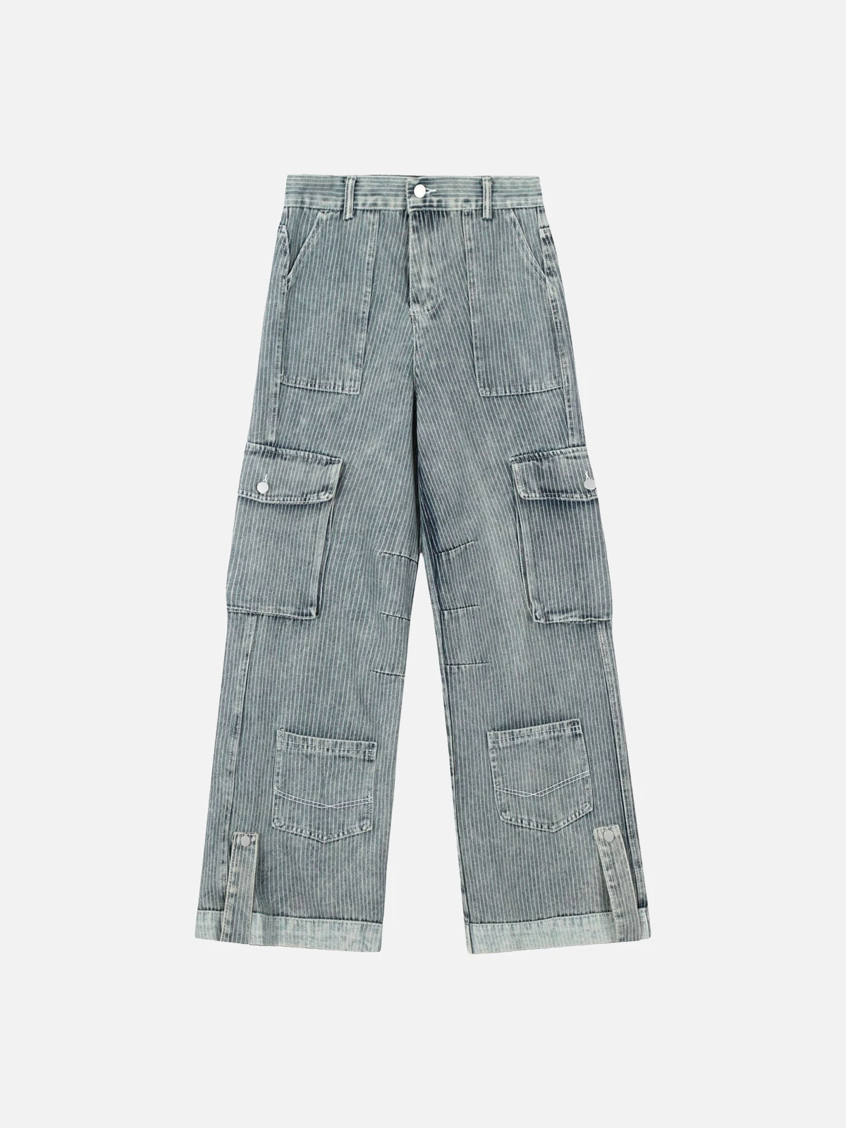 Blue Vintage Stripe Multi Pocket Cargo Jeans Front