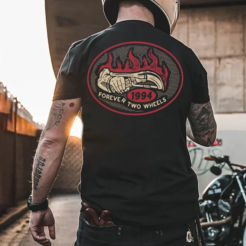 1994 FOREVER TWO WHEELS Black Print T-shirt