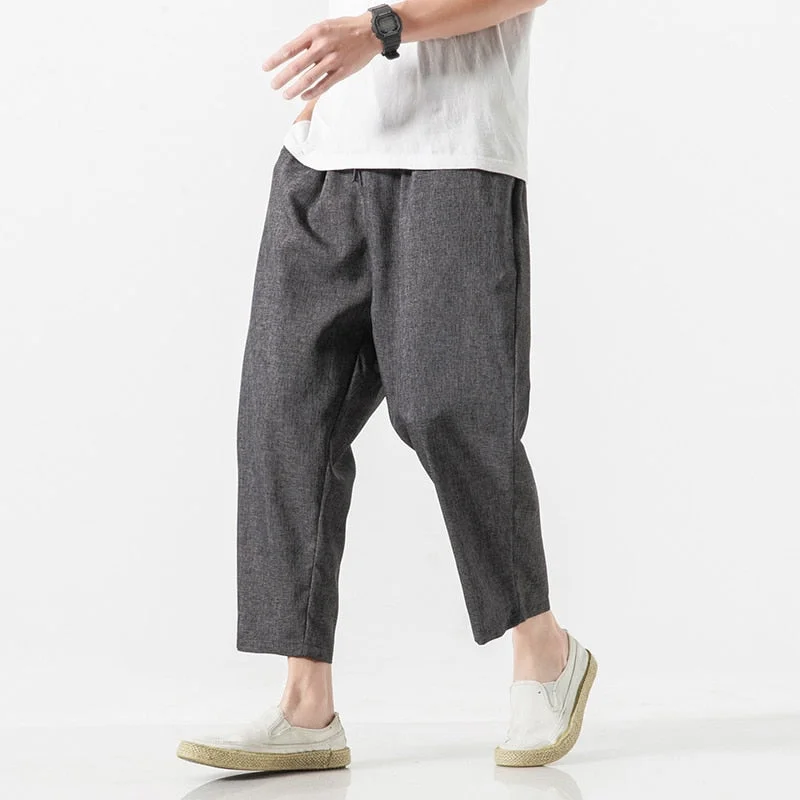 Chinese Style Men Oversize Wide Leg Pants 2020 Mens Straight Casual Ankle-Length Pants  Summer Fashion Male Harem Pants