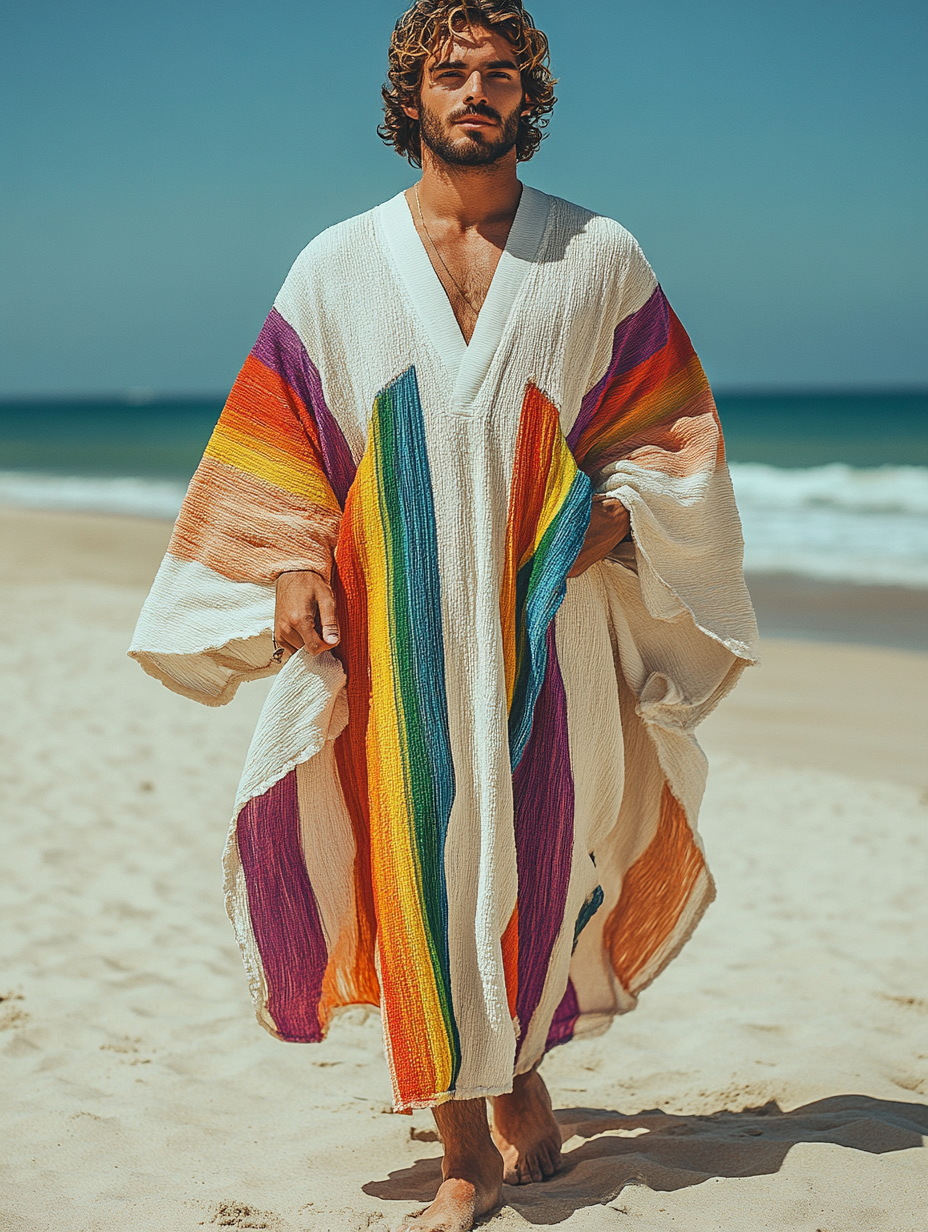 Loose and Comfortable V-neck Printed Kaftan