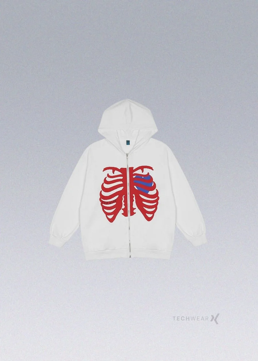 Heart Skeleton Zip Hoodie - Techwear - X