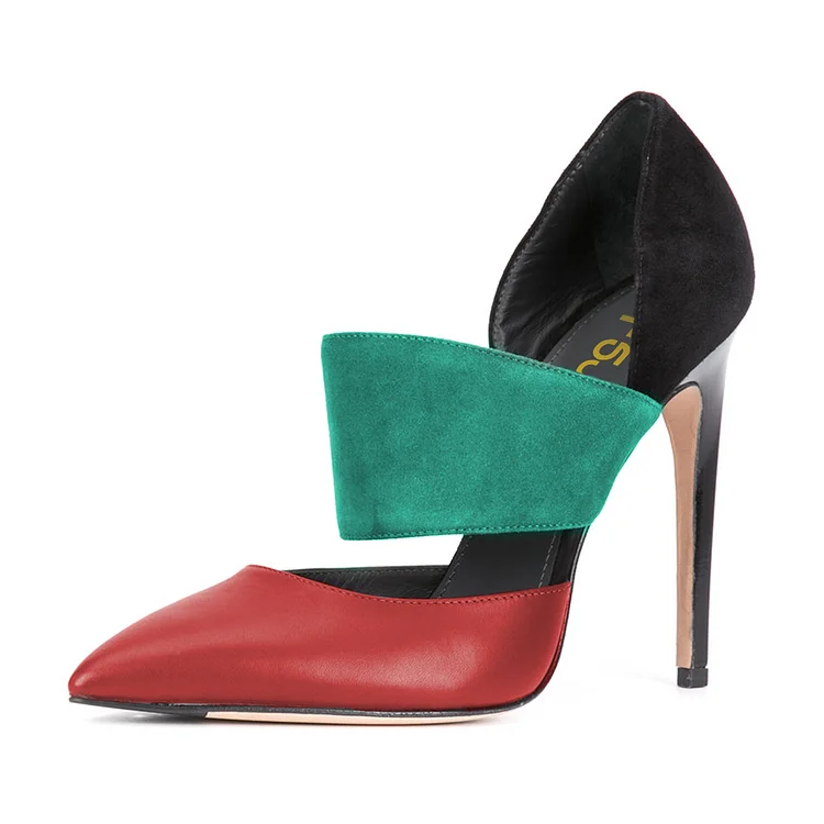 Multi-color Stiletto Heels Cutout Pointy Toe Suede Pumps for Ladies |FSJ Shoes