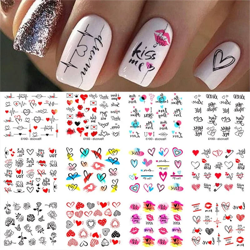12 Designs Nail Stickers Set Mixed Floral Geometric Nail Art Water Transfer Decals Sliders Flower Leaves Manicures Decoration-Nail Inspo