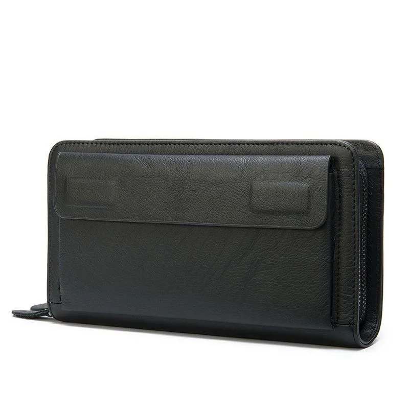 Card Holder Contrast Color Soft Leather Currency Pocket Zipper Closure Wallet