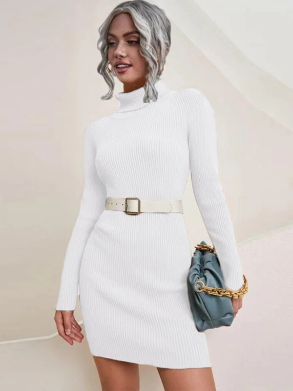 Women Seawter Long Sleeve Stand-up Collar Knit Midi Dress