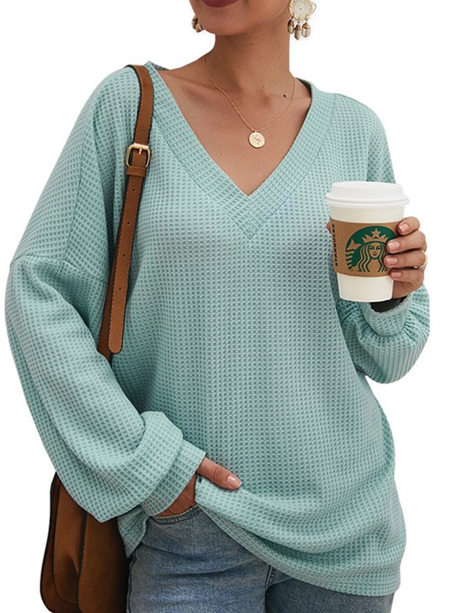 Long Sleeve Solid Casual Knitted T-Shirts