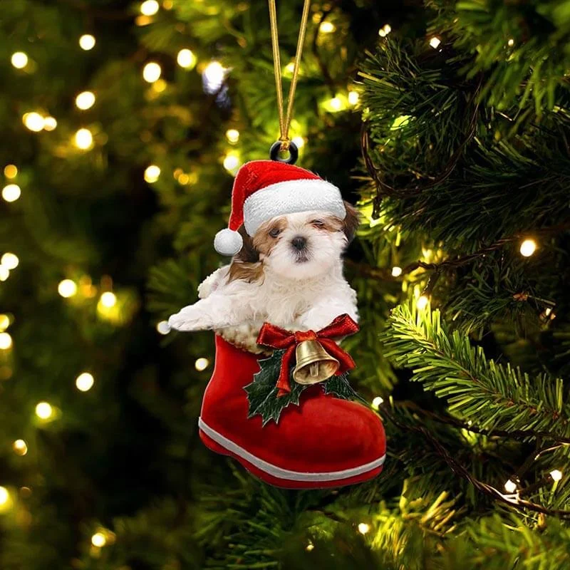 VigorDaily Shih Tzu In Santa Boot Christmas Hanging Ornament SB021