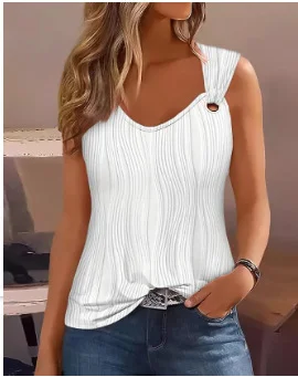 Uveng Uveng Summer Fashion Sexy Simple Metal Button V-Neck Sleeveless Women's Solid Color Sweet Vest