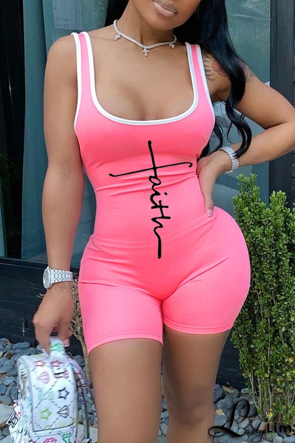 Tangerine Red Casual Print Split Joint U Neck Regular Jumpsuits