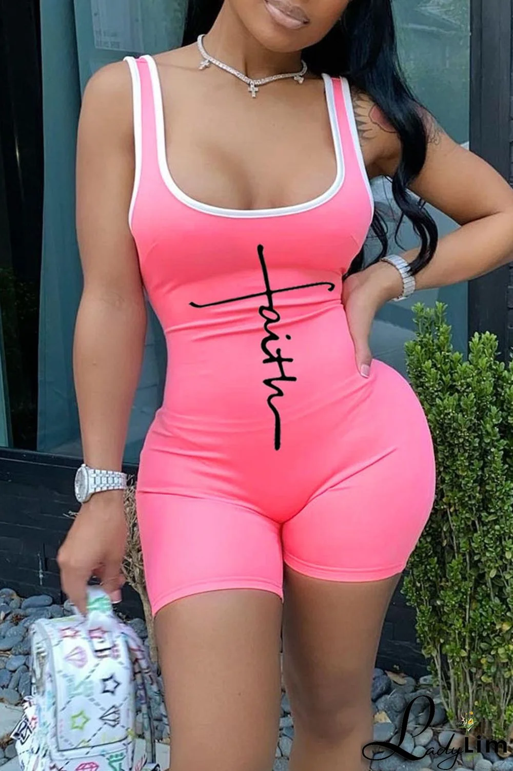 Tangerine Red Casual Print Split Joint U Neck Regular Jumpsuits