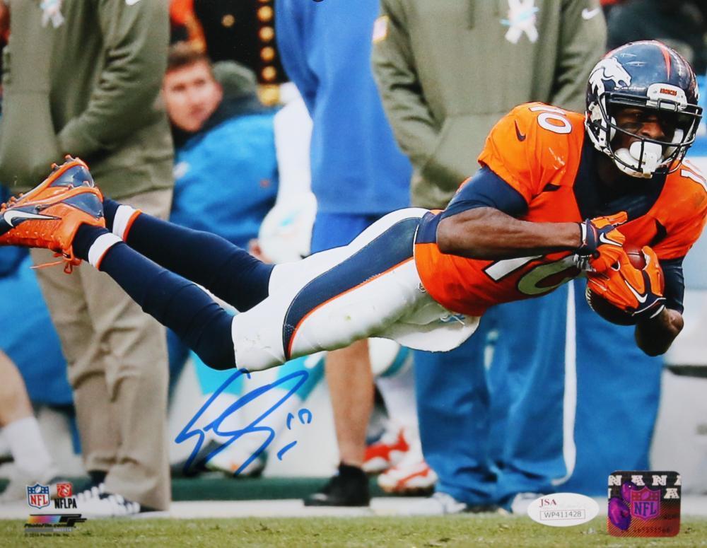 Emmanuel Sanders Autographed Broncos 8x10 PF Dive Photo Poster painting- JSA Witness Authentic