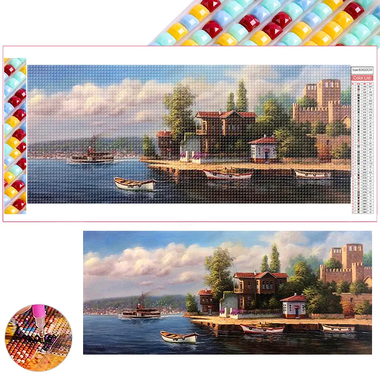 Full Square Drill Diamond Painting -Towns By The Coast - 70*30cm