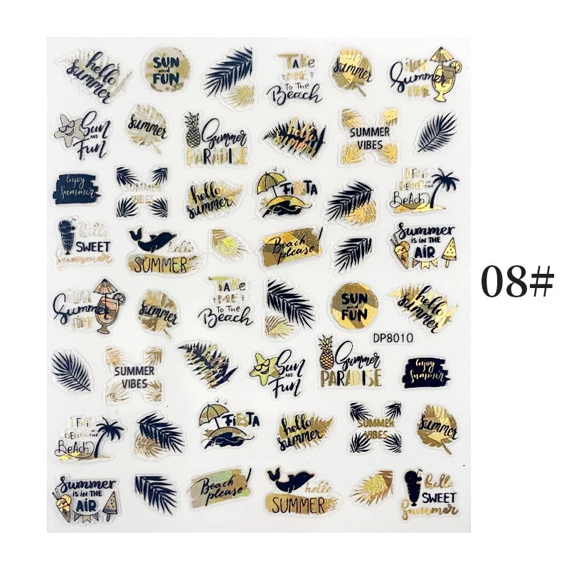 1 Sheet Bronzing Abstract Color Block 3D Nail Sticker Art Letters Design Transfer Sliders Paper DIY Manicuring Wraps