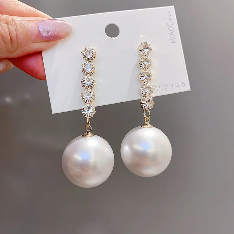 Fashion White Pearl Diamond Dangle Earrings  Flycurvy [product_label]