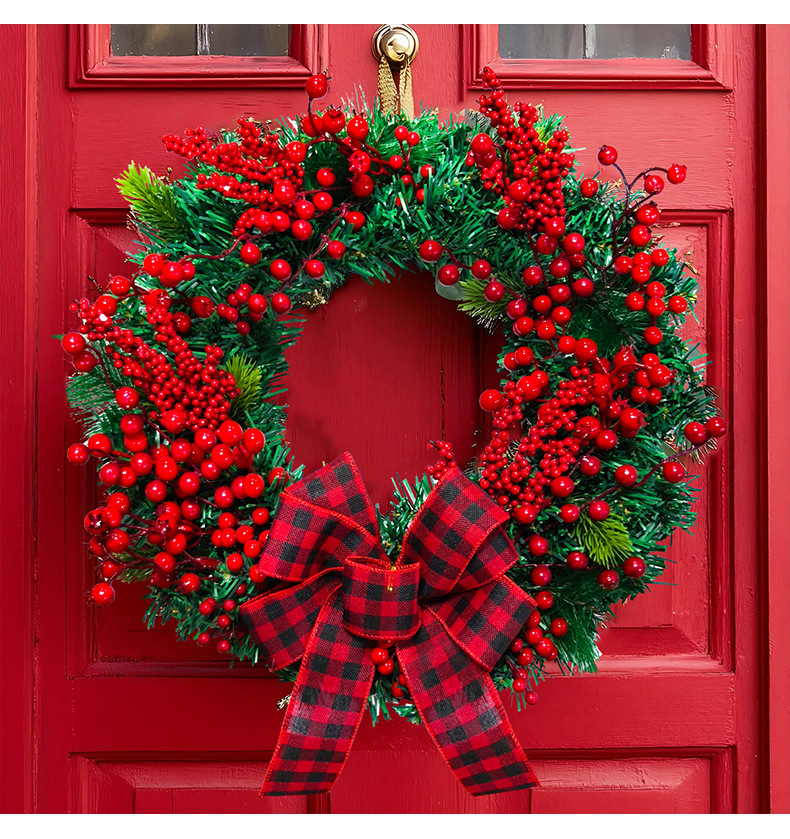 Tegooe Classic Red Plaid Bow Christmas Wreath - 16 Inch