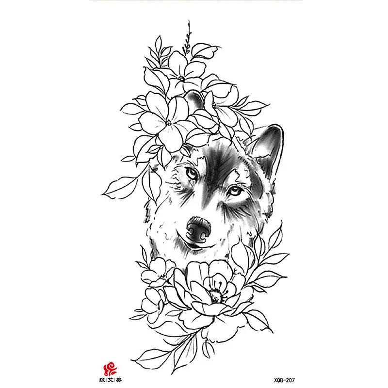Sdrawing Temporary Tattoo Sticker Flash Tattoos Skull Snake Wolf Blue Pink Rose Flowers Body Art Arm Fake Sleeve Tatoo Women