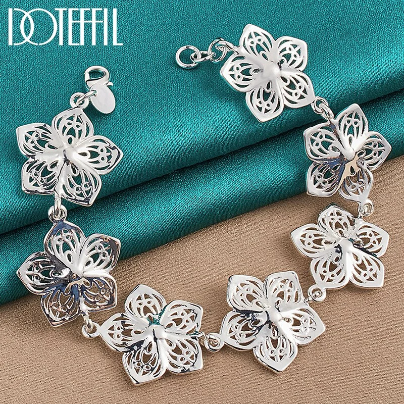 925 Sterling Silver Seven Flowers Bracelet Chain For Women Jewelry
