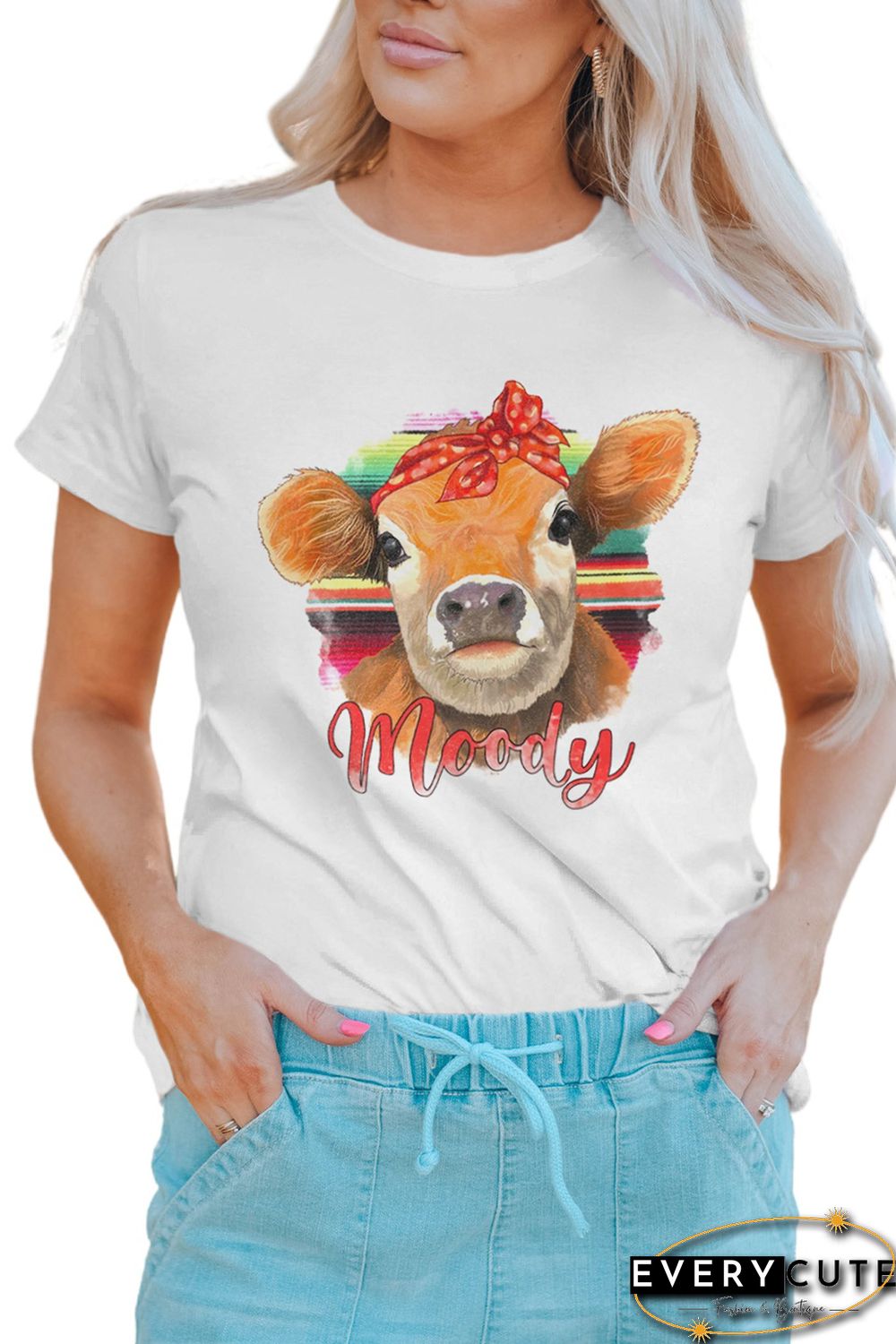 White Moody Heifer Serape Animal Graphic Tee