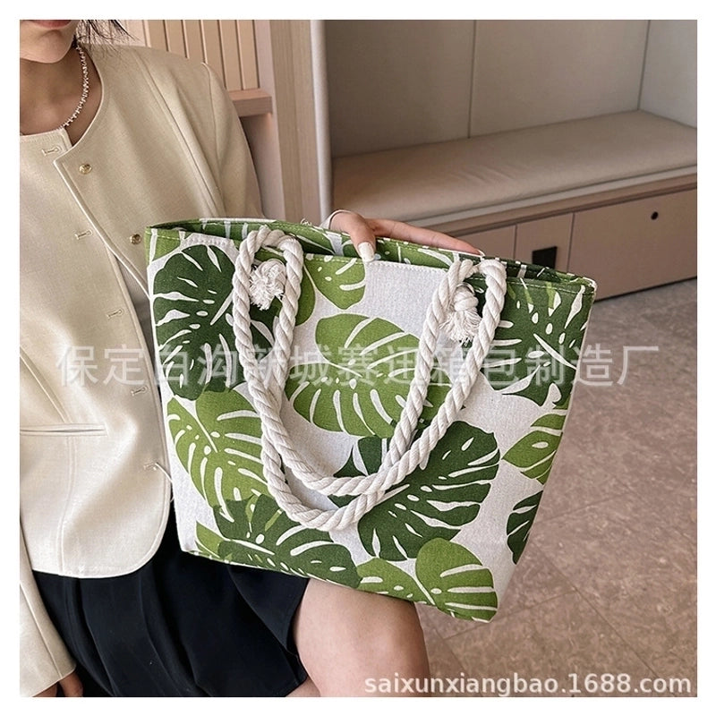 Women’s Large Canvas Animal Vacation Ethnic Style Zipper Tote Bag