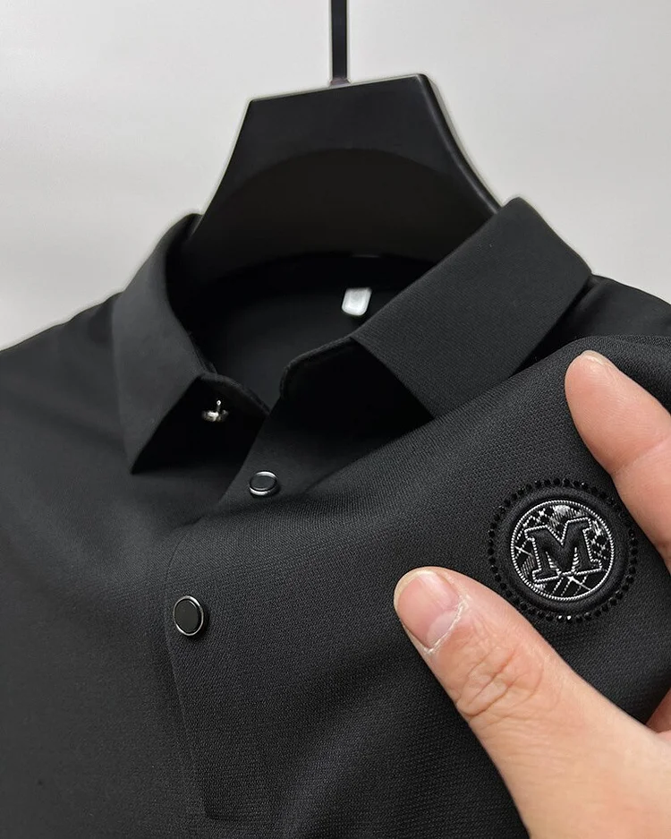 Fashion high-end embroidered polo shirt short sleeve men's lapel top 2023 summer mulberry silk breathable t-shirt men's luxury