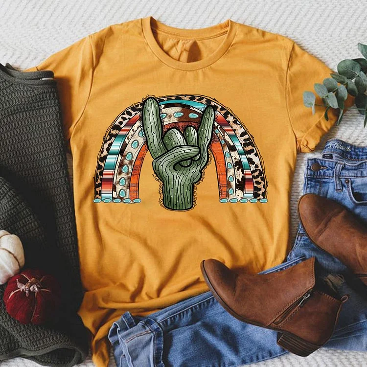 PSL - Cactus Hand Turquoise Rainbow T-shirt Tee-05857