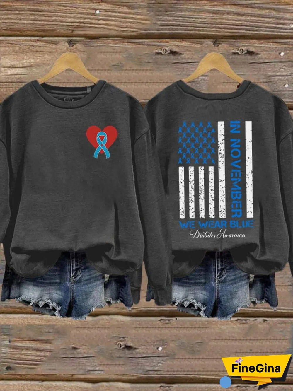 Women's In November We Wear Blue Diabetes Mellitus Print Crew Neck Sweatshirt