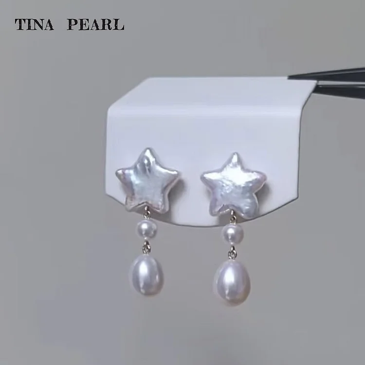 2026 TINA Jewelry Freshwater pearl Baroque star simple stud earrings
