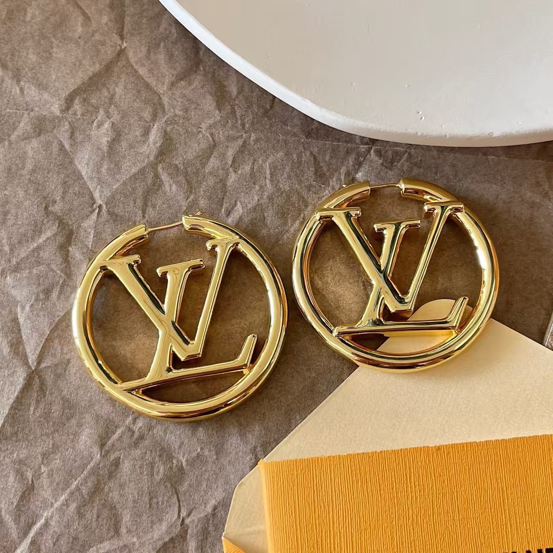 Louis Vuitton Large Hollow Round LV Letter Earrings