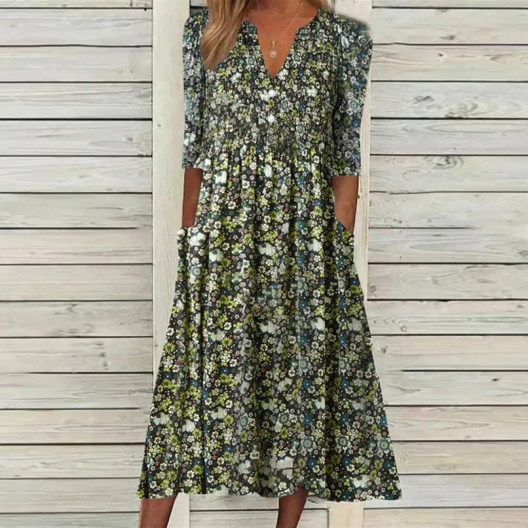 Dreamy Short Sleeve V-Neck Midi Dress
