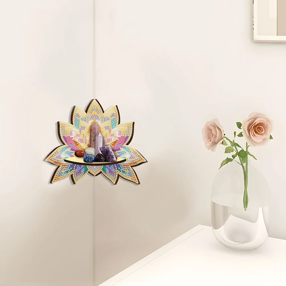 Lotus 5D DIY Diamond Painting Art Corner Shelf for Kitchen Bedroom Home Decor
