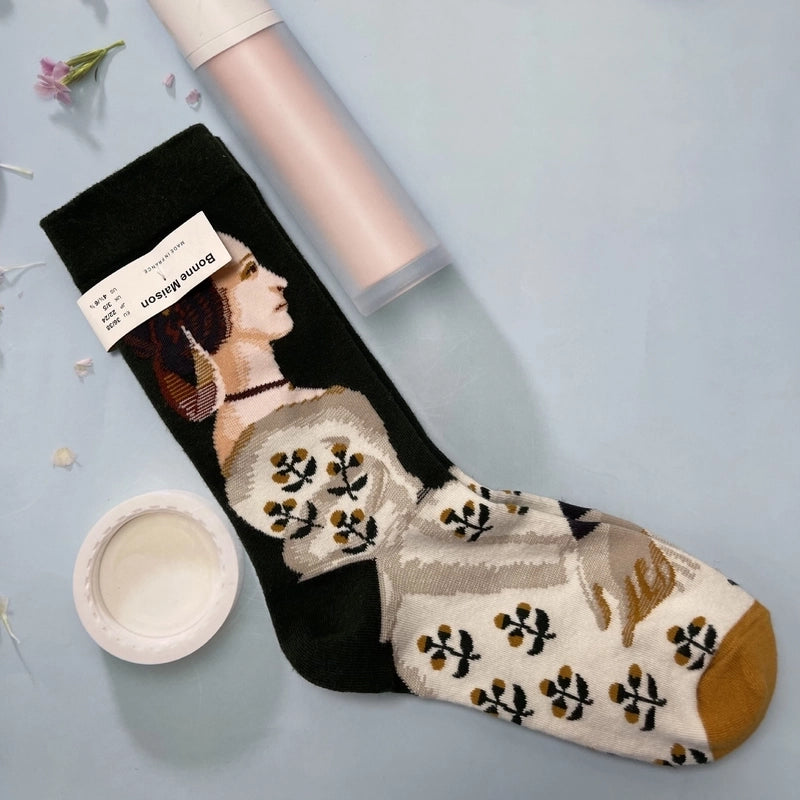 Women’s Minimalist Human Houndstooth Cotton Crew Socks A Pair