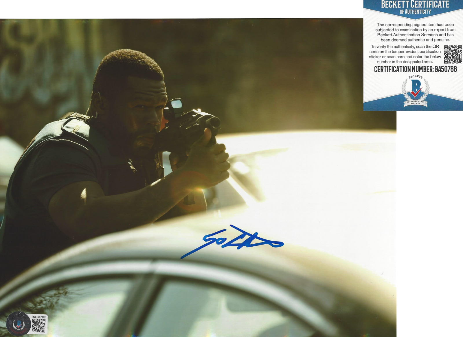 50 CENT CURTIS JACKSON SIGNED DEN OF THIEVES 8x10 MOVIE Photo Poster painting BECKETT BAS COA