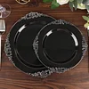10 Pack | 8" Round Plastic Dessert Salad Plates In Vintage Black, Silver Leaf Embossed Baroque Disposable Plates