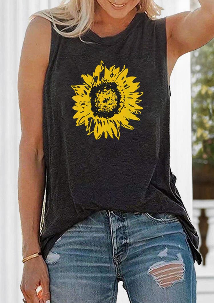 Sunflower Sleeveless O-Neck Tank - Dark Grey