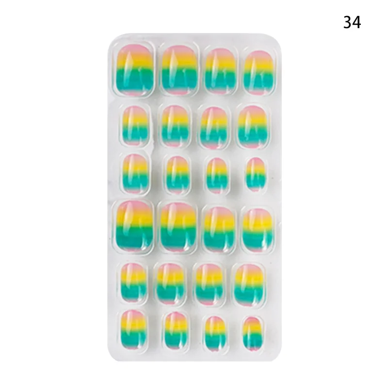 24PCS/box Children/adult Cartoon Candy Fake Nails Full Coverage Self-adhesive Nail Polish Cute Girl Manicure Decoration CL02