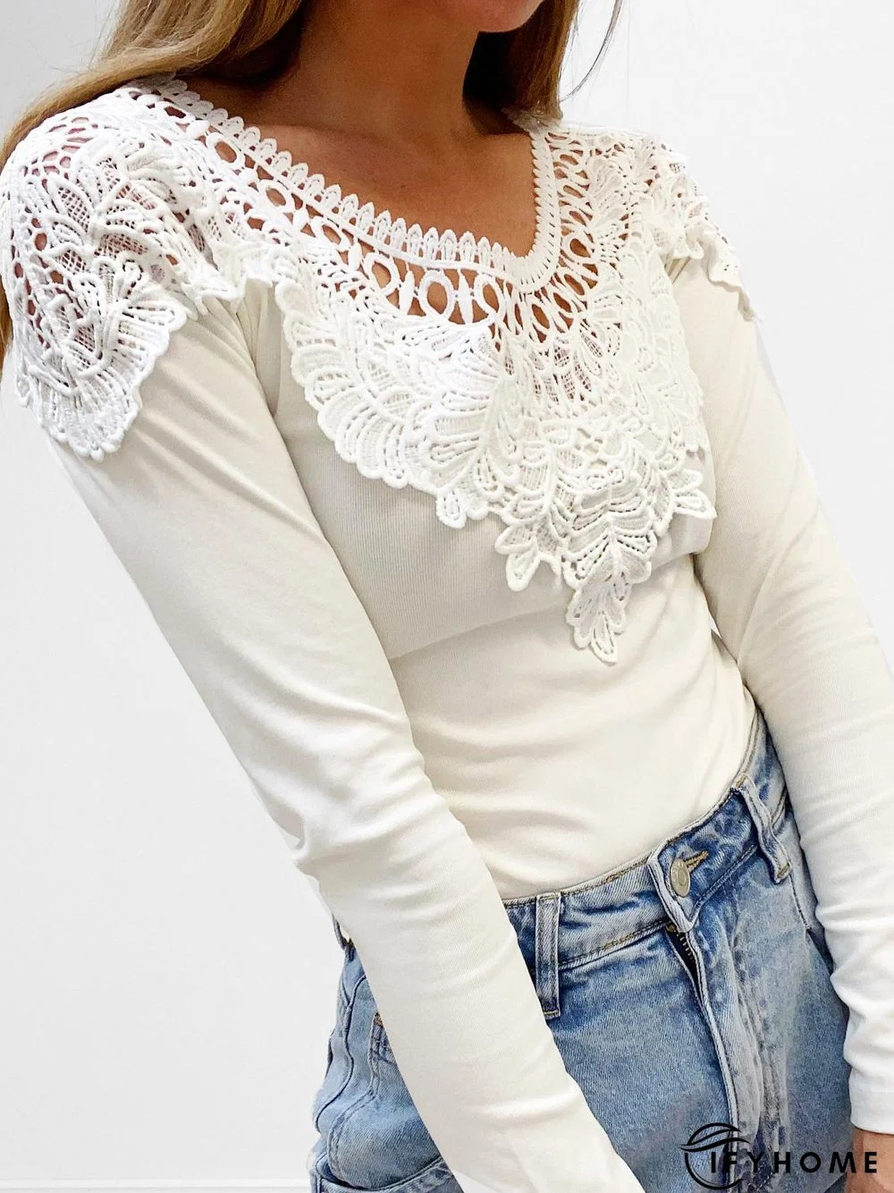 Plain Lace Edge Loose Casual T-Shirt | IFYHOME