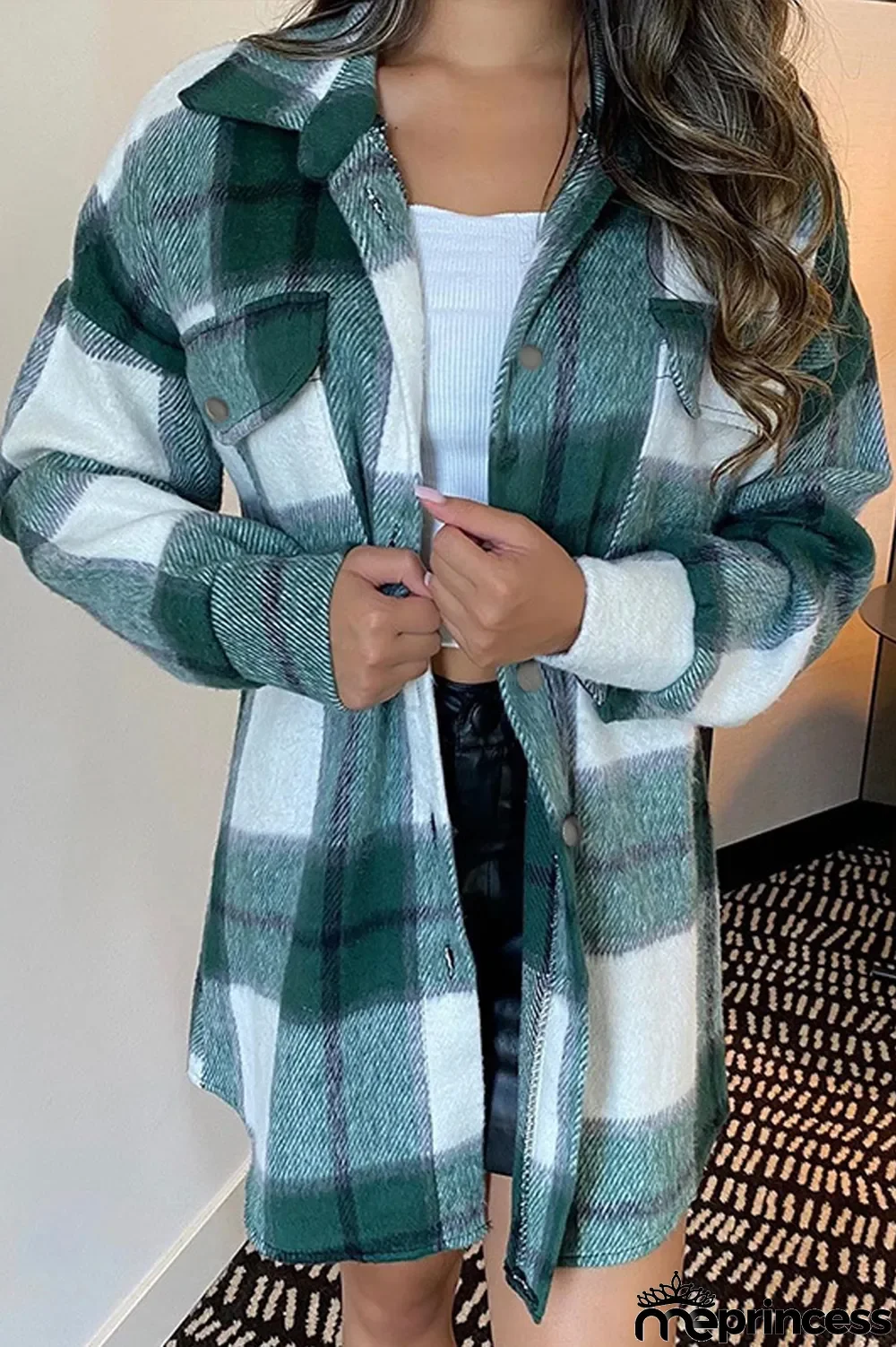 Long Sleeve Casual Plaid Lapel Coat
