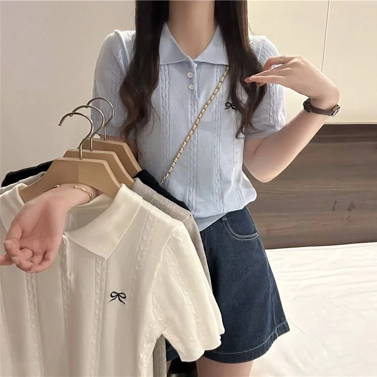 Uveng Uveng Of Arts And Arts Summer New Mahua Butterfly Embroidery Small Cicpic Design Sense Knitted Short Sleeve T-Shirt