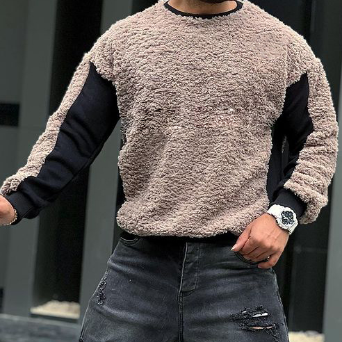 Cashmere Stitching Crew Neck Sweatshirt