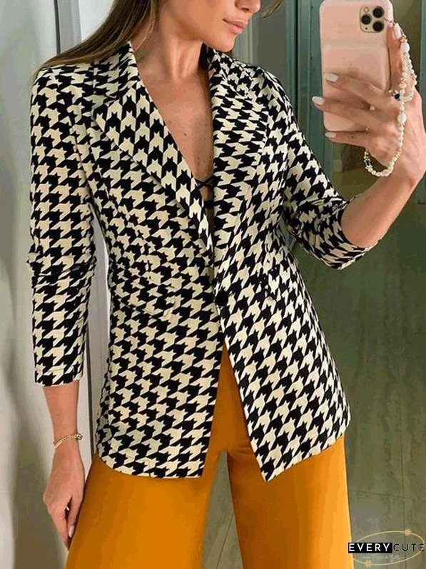 Blazers Houndstooth Lapel Long Sleeve Slim Blazers for Women
