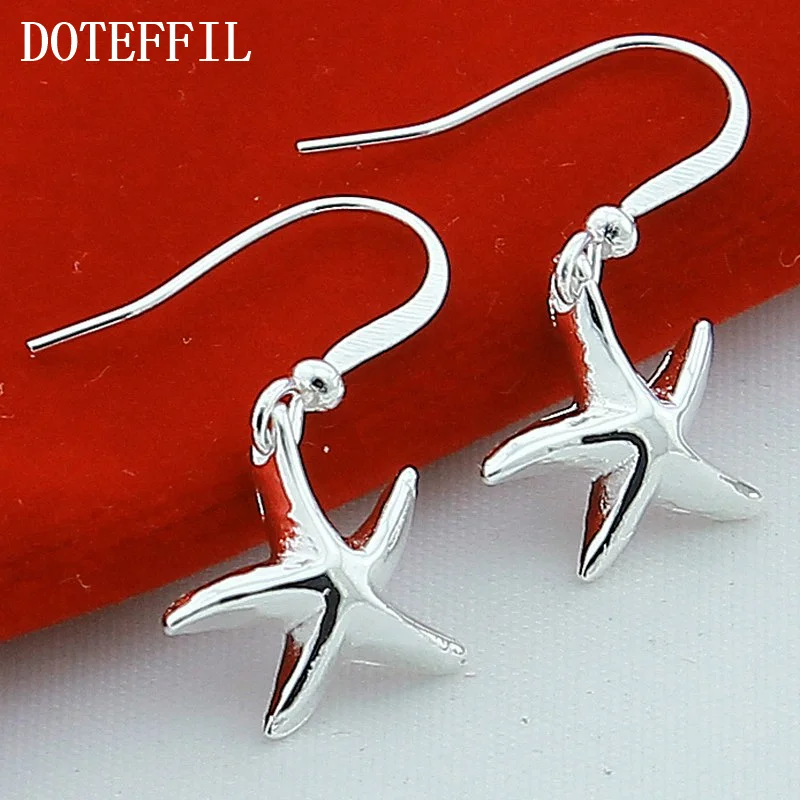 DOTEFFIL 925 Sterling Silver Star Starfish Drop Earrings For Woman Jewelry