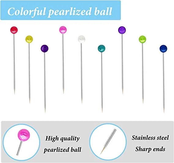 600PCS Sewing Pins Straight Pin for Fabric, Pearlized Ball Head Quilting Pins Long 1.5inch, Multicolor Corsage Stick Pins for Dressmaker, Jewelry DIY Decoration, Craft and Sewing Project