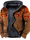 Men's Fleece Jacket Full Zip Hoodie Fleece Hoodie Sherpa Jacket Denim Blue Blue Yellow Camel Orange Hooded Tribal Graphic Prints Zipper Print Casual Daily Sports 3D Print Fleece Basic Designer Casual-KZyou