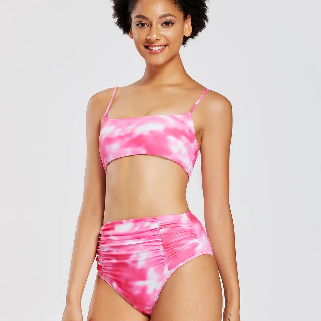 Tie-dye suspender bra + shorts 2-piece set