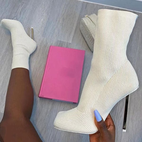 Solid Color Simple Square Toe Stiletto Boots